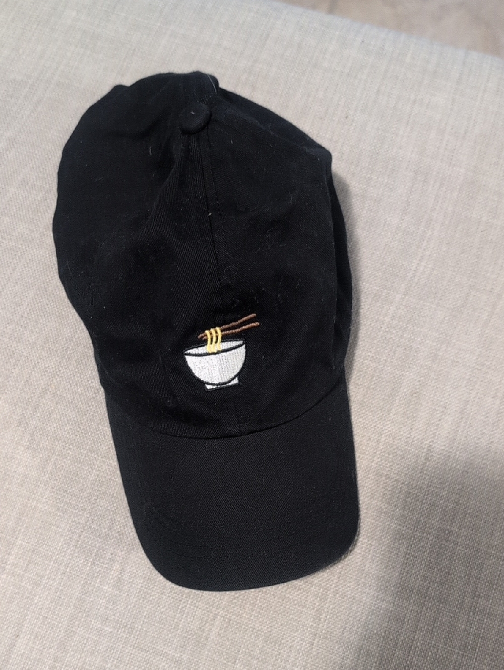 Black Baseball Cap with Embroidered Ramen Bowl